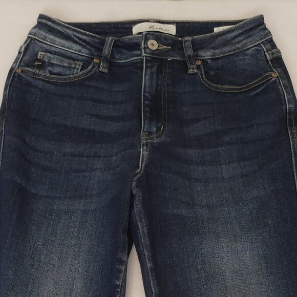 KanCan 7/27 Kimmie High Rise Split Frayed Hem Flare Blue Jeans - Picture 4 of 11